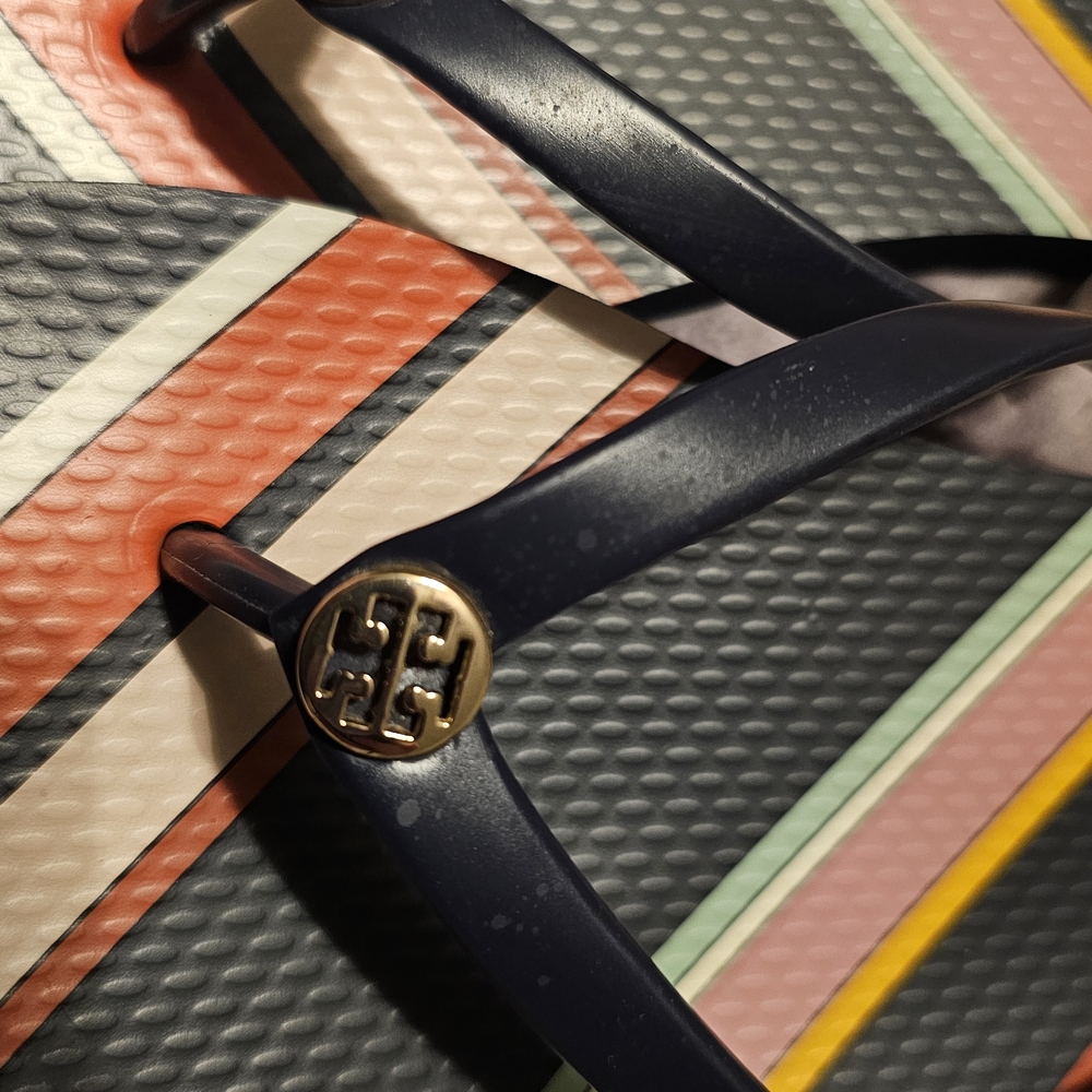 Tory Burch Striped Flip Flops Size 9 Navy - Picture 8 of 8